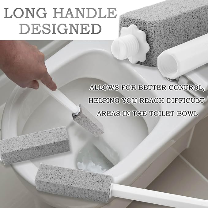 JONMON Pumice Stone for Toilet Cleaning, 10Pcs Bathroom Toilet Bowl Hard Water Rings Clean Brush Set with 1 Long Handle for Removing Tub, Swimming Pool, Tile, Kitchen, Sink