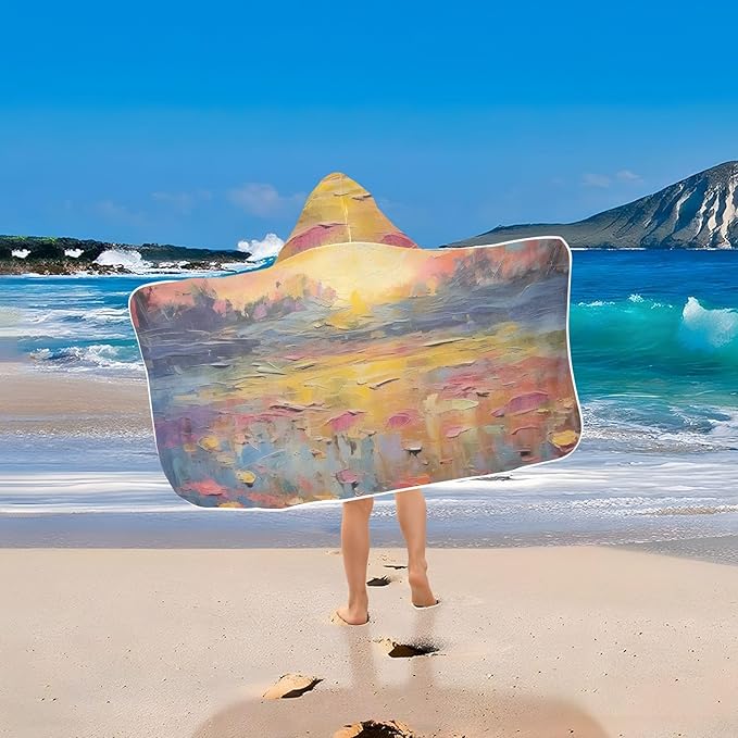 Hooded Towel for Kids Sea and Flowers Landscape Painting Beach Wrap Bath Towels 50x23.5in