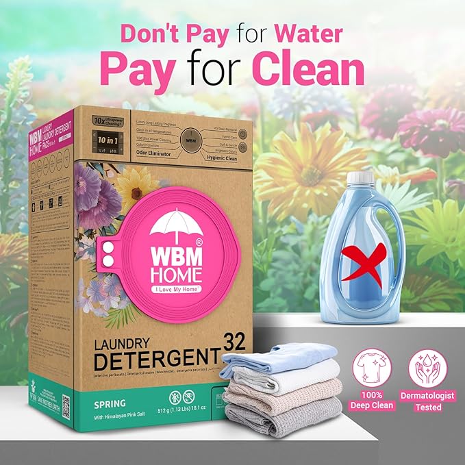 WBM Home Laundry Detergent Pods, Spring Fragrance Scent, 32 Count - HE Concentrated Laundry Pods with 10x Ultra Power Cleaning and 4D Laundry Stain Remover