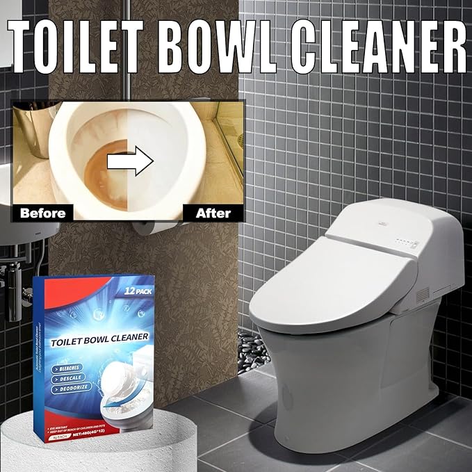 Toilet Bowl Cleaner Tablets 12 Packs, Household Toilet Cleaner with Bleach for Deodorizing and Descaling, Bathroom Cleaner Fresh Scent, Compatible with effective to use Works with Toilets