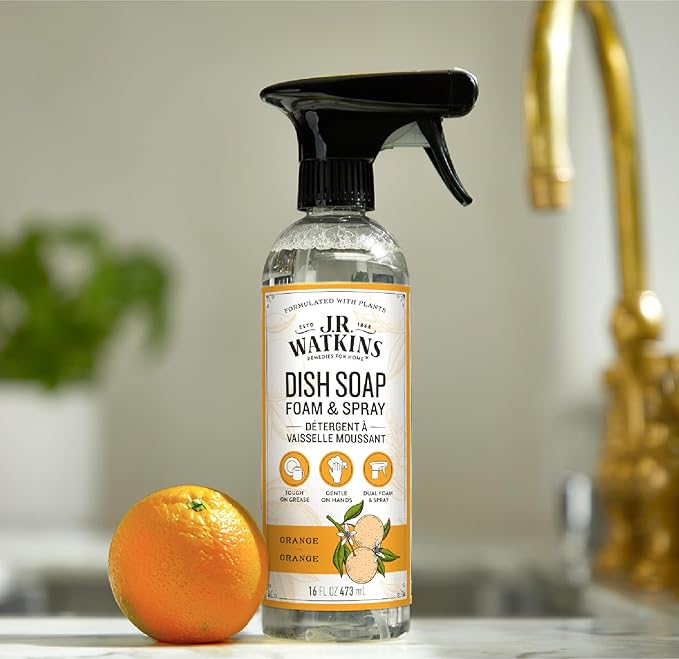 J.R. Watkins Trigger Spray Foaming Dish Soap, Crafted Clean & Cruelty Free, Orange, 16 fl oz, 6 Pack