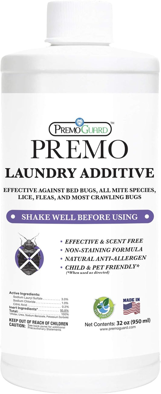 Bed Bug & Mite Laundry Detergent Additive By Premo Guard – 32 oz – Child & Pet Friendly – Stain & Odor Free – Best Natural Non-Toxin Treatment
