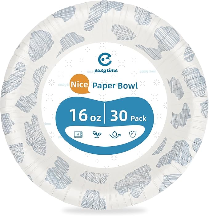 30 Pack Paper Bowls, 16 Oz Disposable Soup Bowl, Heavy Duty Printed Disposable Bowls Bulk For Snacks, Dessert, Breakfast, Lunch And Dinner Meals (Plain Spots)
