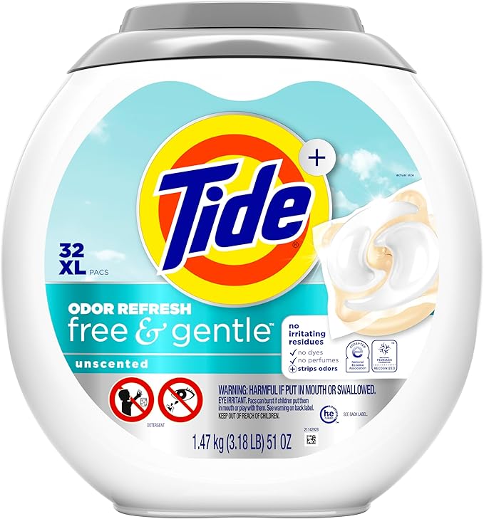 Tide PODS Free and Gentle Odor Refresh Laundry Detergent Packs, 32 Count, Hypoallergenic Laundry Detergent Pods