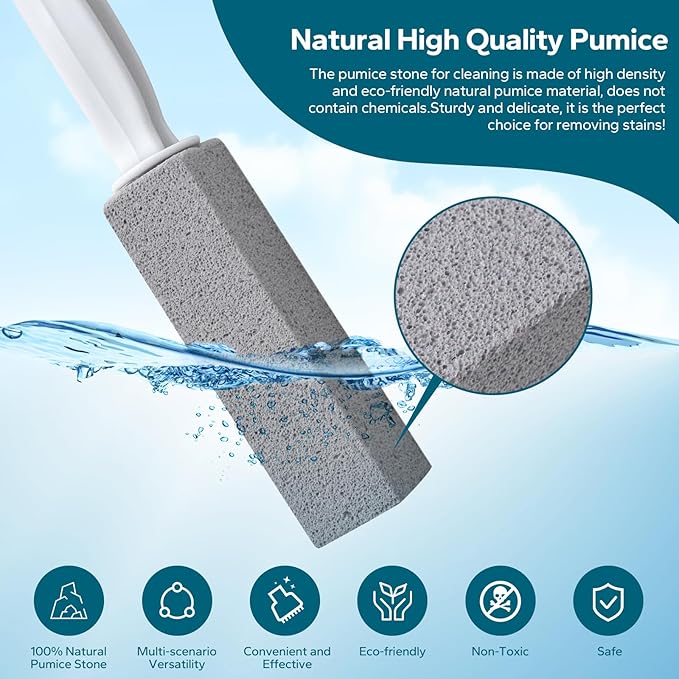 Emycool Pumice Stone Toilet Bowl Cleaner, 8 Pack Toilet Pumice Stone with Handle for Toilet Cleaning, Bathtubs, Sinks, Swimming Pools, Grills