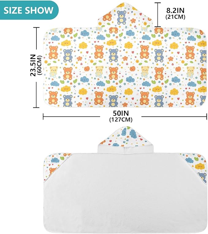 Kids Beach Towel Cartoon Bear Colorful Cute Hooded Beach Bath Towel Absorbent Kids Bath Towels with Hood