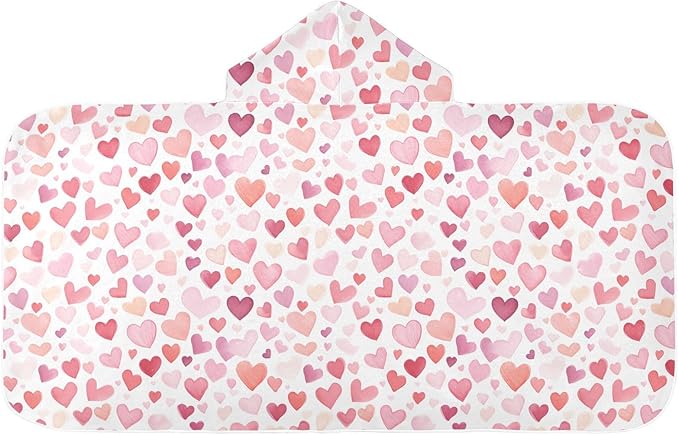 Kids Hooded Towels Hearts Valentine Swimming Beach Towel 23.5" x 50" Bath Towel for Boys Girls 21216498