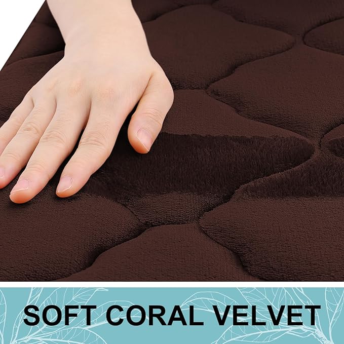 OLANLY Memory Foam Bath Mat Rug 59x24, Ultra Soft and Absorbent Bathroom Rugs, Non-Slip, Comfortable, Machine Washable Bath Carpet for Bathroom Floor, Tub, Shower and Home Decor Accessories, Brown