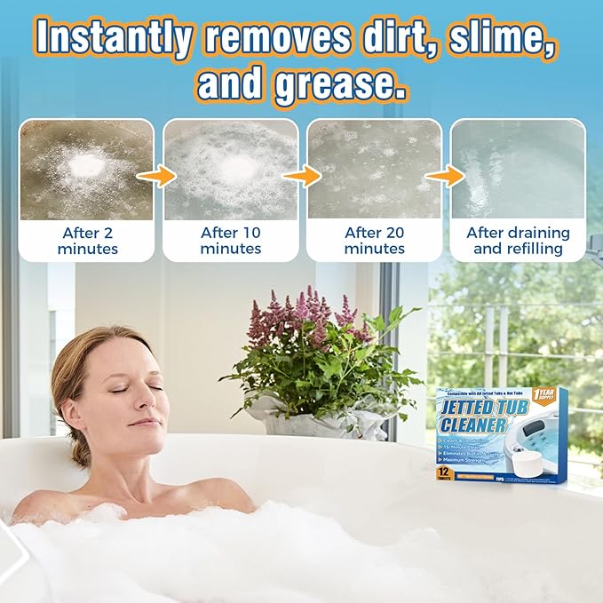Jetted Tub Cleaner Bathtub Tabs, 12 Heavy Duty Jetted Tub Cleaner，Compatible with Jets, Tubes, Whirlpool & Spa Bath System，No Harsh Chemicals, Professional Septic Safe Solution