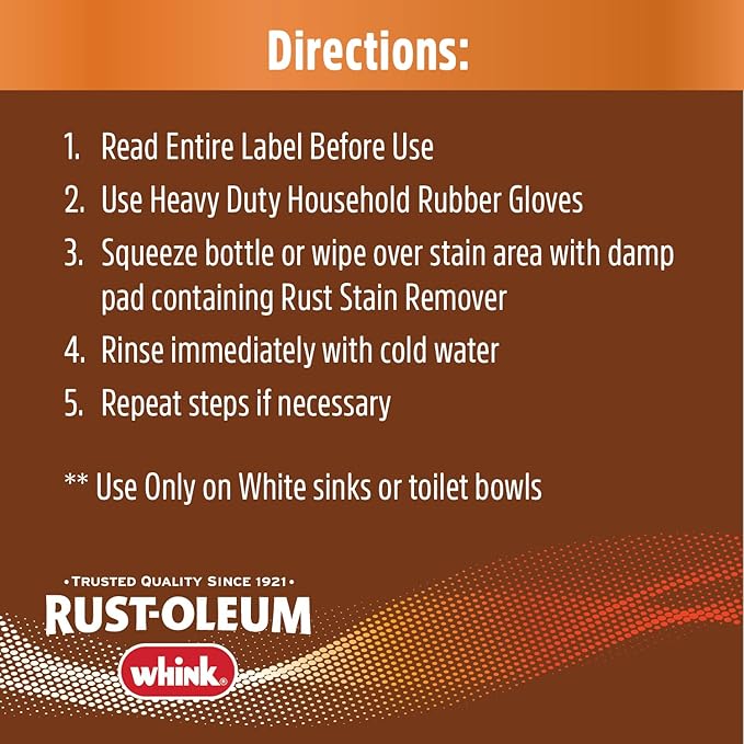 Rust-Oleum Whink Rust Stain Remover | Heavy-Duty Iron Stain Remover for White Toilets & Sinks, Colorfast Fabric & Carpets | 16 oz