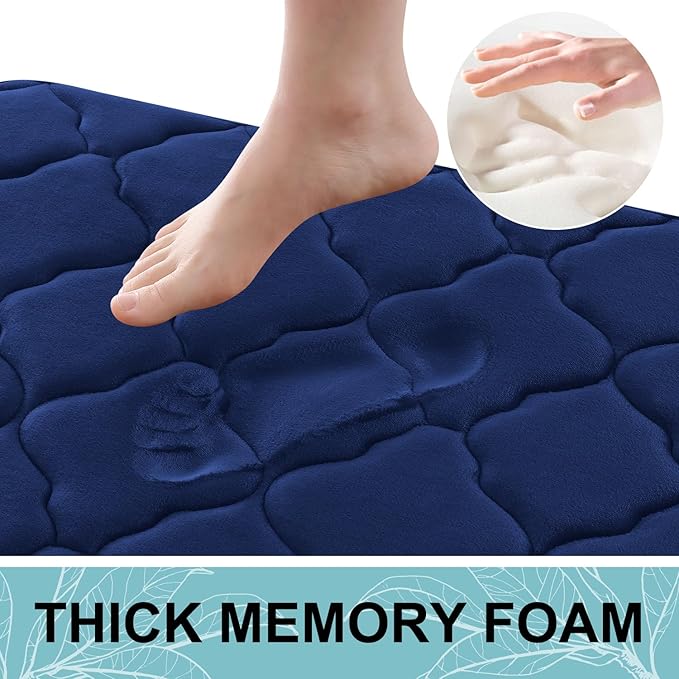 OLANLY Memory Foam Bath Mat Rug 59x20, Ultra Soft and Absorbent Bathroom Rugs, Non-Slip, Comfortable, Machine Washable Bath Carpet for Bathroom Floor, Tub, Shower and Home Decor Accessories, Navy