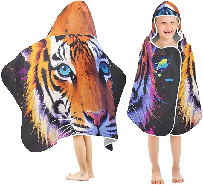 SUABO Kids' Bath Towels Colorful Tiger Hooded Towels for Boys Girls,Toddler Towels Multi-Purpose for Beach,Pool and Bathroom,23.5" x 50", Soft and Highly Absorbent