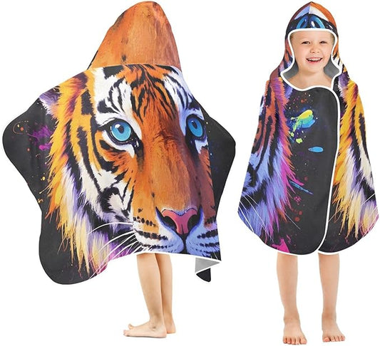 SUABO Kids' Bath Towels Colorful Tiger Hooded Towels for Boys Girls,Toddler Towels Multi-Purpose for Beach,Pool and Bathroom,23.5" x 50", Soft and Highly Absorbent