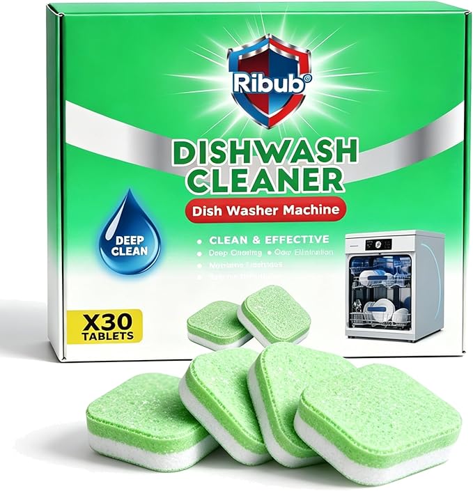Dishwasher Cleaner Tablets, 30 Pack, Helps Reduce Limescale, Grease & Odors, Supports Hard Water Buildup, for Dishwasher Spray Arms, Filters & Drains, Tea Tree Oil