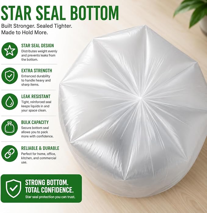 7-10 Gallon Clear Garbage Bags (110 Bags) 29" x 24" Extra Large Medium Kitchen Trash Bags Paper Shredder Bags Can Liners for Home and Office Bins, 110 ct. (Fits 7 Gal, 8 Gal, 9 Gal and 10 Gal Bins)