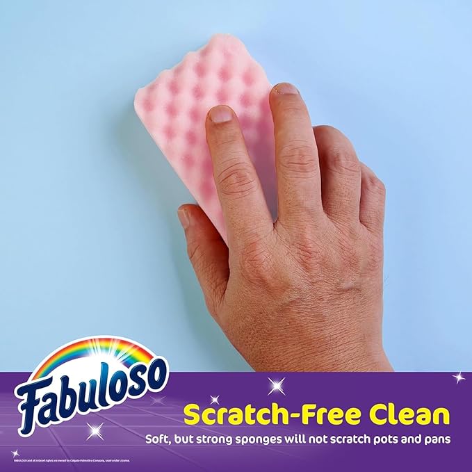 Fabuloso Scratch-Free Kitchen Dish Sponges, Purple Cellulose Scrubber Sponge with Scouring Pad for Dishes, Pots, Pans, Counters and Sinks, Tough on Messes, 4.25 x 2.75 x 1.25 in, 6 Count - 2 Pack
