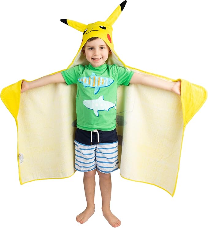 Pokemon Pikachu Bath and Beach Soft Cotton Terry Hooded Towel Wrap, 24" x 50", (Officially Licensed Product) by Franco