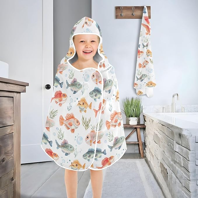 Hooded Beach Towel for Kids Cartoon Cute Codfish White Hooded Beach Bath Towel Absorbent Beach Towels with Hood