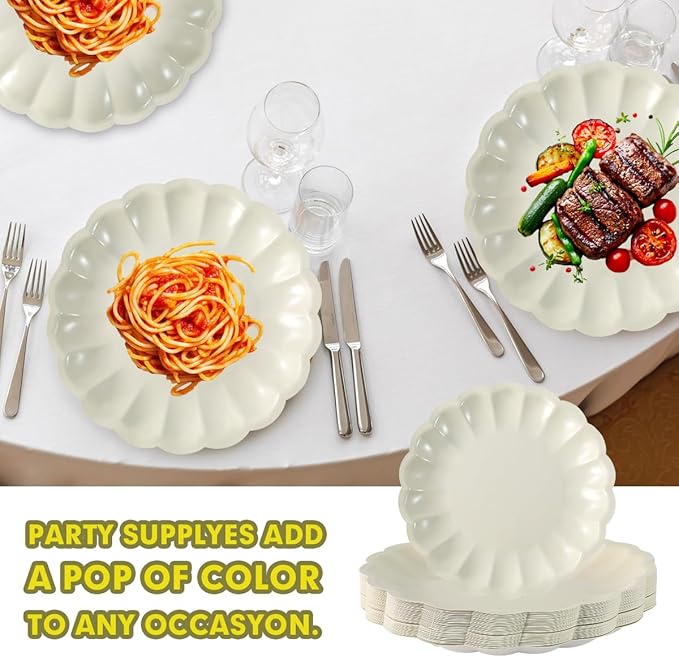 BHHQHH 50Pcs Disposable Scalloped Paper Plates Shell Edge Dinner Paper Plates for Wedding Baby Shower Birthday Party Bridal Party Supplies(9 Inch)