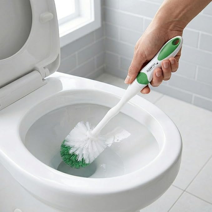 Restaurantware Toilet Brush with Caddy 1 Pack 15.7 x 4.9 x 4.9 Inches Plastic Toilet Scrubber with Holder Compact Brush Set Comfortable Grip Green and White Bathroom Scrubber