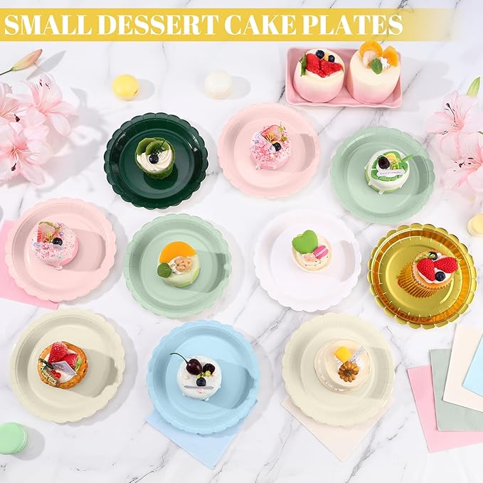 NatNarr 30 Pcs Dessert Plates Disposable, 7 Inch Light Blue Cake Plates Scalloped Small Appetizer Birthday Plate Cute Baby Blue Paper Plate for Boy Baby Shower, Birthday, Wedding