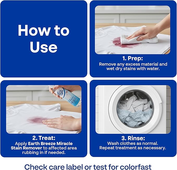 Earth Breeze Miracle Stain Remover Spray – Powerful All-In-One Solution - Removes Virtually All Household Stains – No Harsh Chemicals – Made in USA – Ultra-Effective Tough Stain Eliminator – 4fl oz.