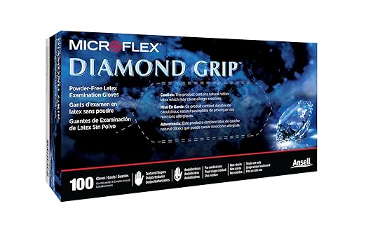 Ansell Microflex Diamond Grip MF-300 Disposable Latex Gloves for Automotive, Machinery Industries - Large, Natural Clear Large (Pack of 200)