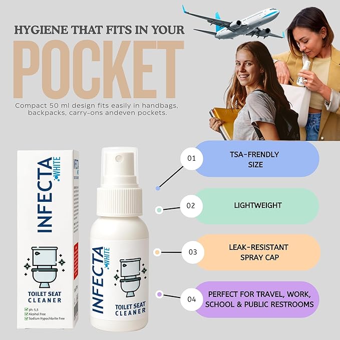 INFECTA WHITE – Toilet Spray, Travel Size Multipurpose Cleaning Spray (50 ml), All Purpose Cleaner for Toilet Seats, Bathtub, Fresh Scent, Bathroom Essentials & Mini Travel Toiletries (Pack of 3)