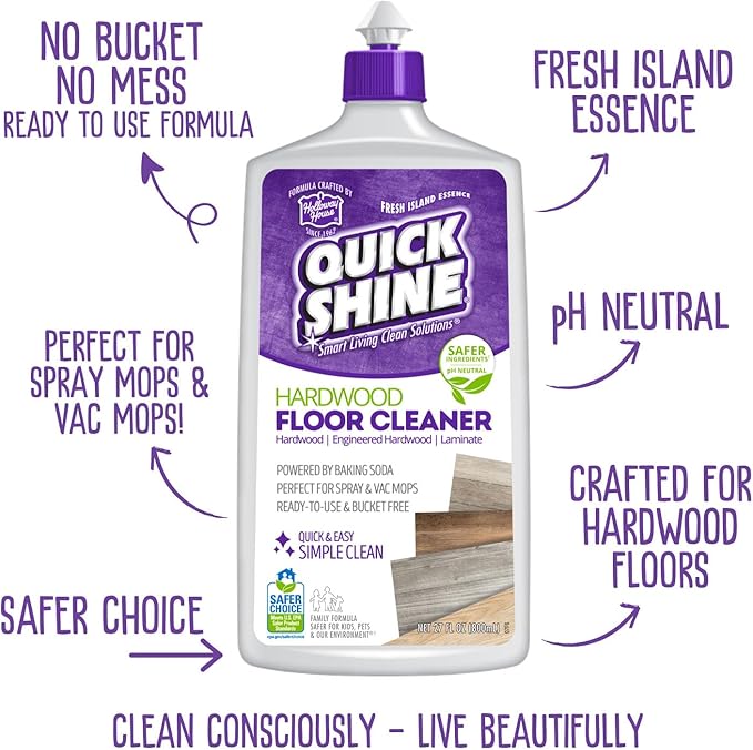 Quick Shine Hardwood Floor Cleaner 27oz, 6Pk| Use in Spray & Vac Mops| Removes Dirt & Scuff Marks| Ready-to-Use, Streak Free, No Rinse| Safer Choice Cleaner| Perfect for Gentle and Effective Cleaning