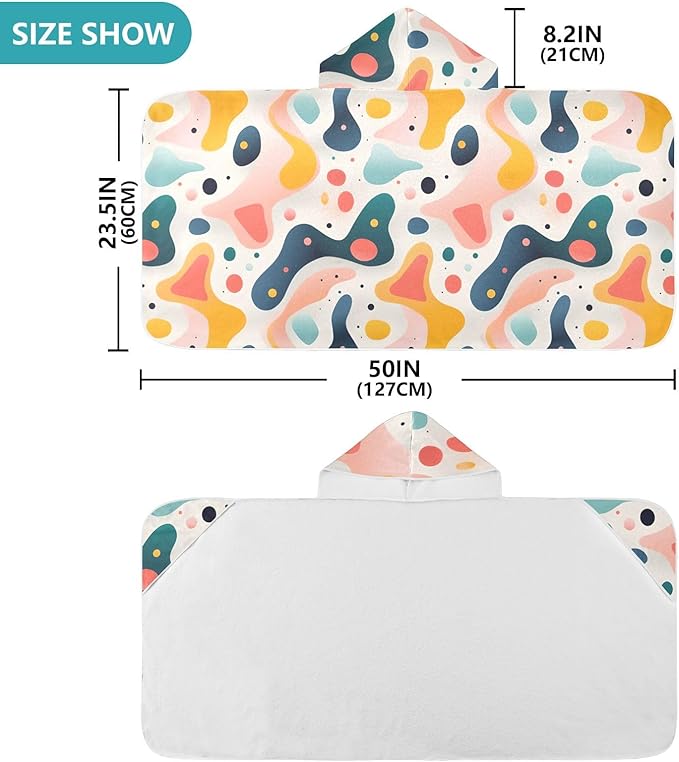 Hooded Towel for Kids Hand Drawn Colorful Various Organic Shapes Beach Wrap Bath Towels 50x23.5in
