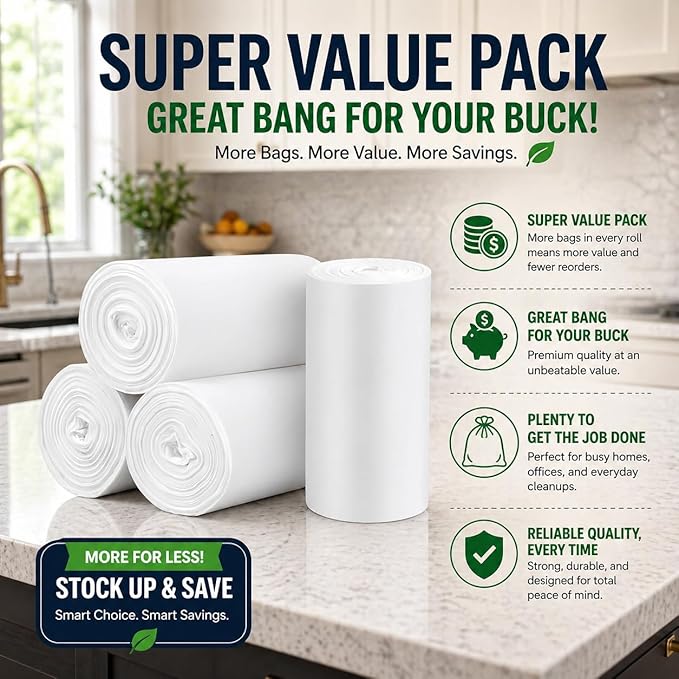 2.6 Gallon Clear Bathroom Trash Bags (240 Bags) 2 Gallon Small Garbage Bags 10 Liter Plastic Wastebasket Trash Can Liners for Home and Office Bins, 240 count