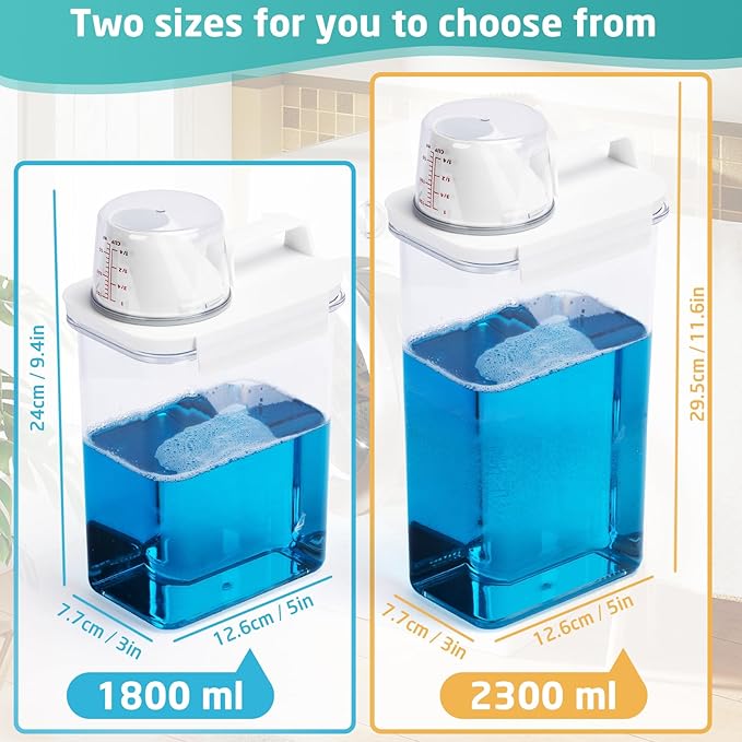 Laundry Detergent Dispenser-2 Pack, 78 oz Detergent Dispenser with 4 Removable Labels, Laundry Soap Dispenser for Laundry Room Organization and Storage, BPA Free & PET Plastic Clear