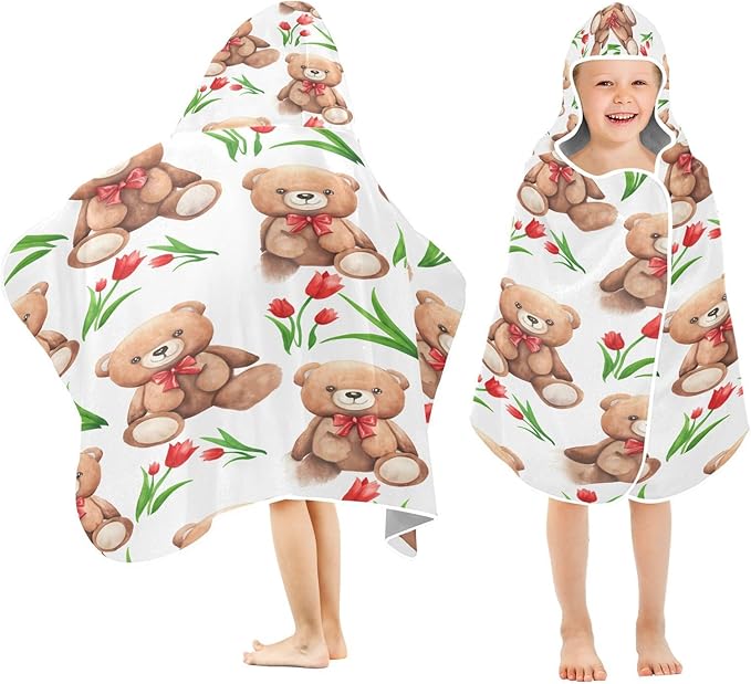 CEBUGI Brown Animals Hooded Bath Towel for Kids Absorbent Soft Bath Towel Wrap with Hood 50x23.5in Pool Beach Shower Towel for Boys Girls
