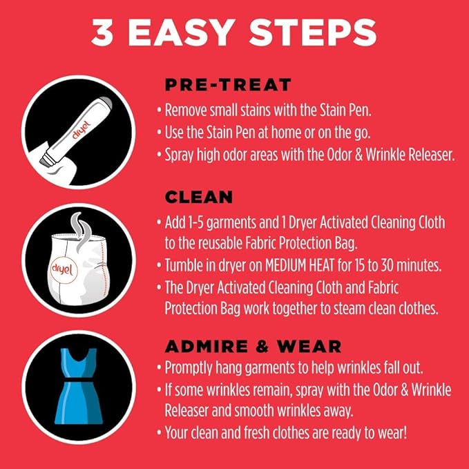 dryel At-Home Dry Cleaner Refill Kit, Gentle Laundry Care for Special Fabrics and Dry-Clean-Only Clothes, 8 Load Capacity - Reusable Fabric Protection Bag Needed (Sold Seperatly)