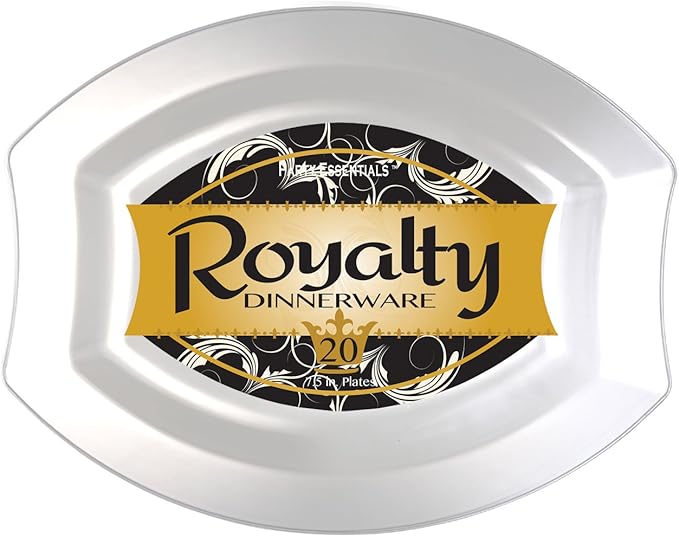 Party Essentials Party Supplies Fancy Plastic Dinnerware For Wedding/Birthday/All Occasions, 7.5" x 6.25", Salad/Dessert Plates, 20-Count, Clear Oval Royalty