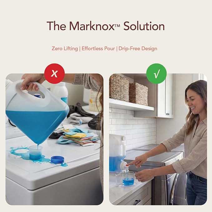 Laundry Detergent Holder Riser Organizer - 2 Pack Clear Acrylic Dispenser Stand with Gravity Flow Base and Cap Station, Universal Fit for Bottles, Laundry Room Organization