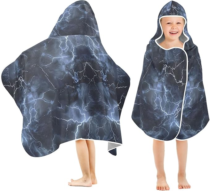 Hooded Towel for Kids Lightning in Dark Sky Beach Wrap Bath Towels 50x23.5in