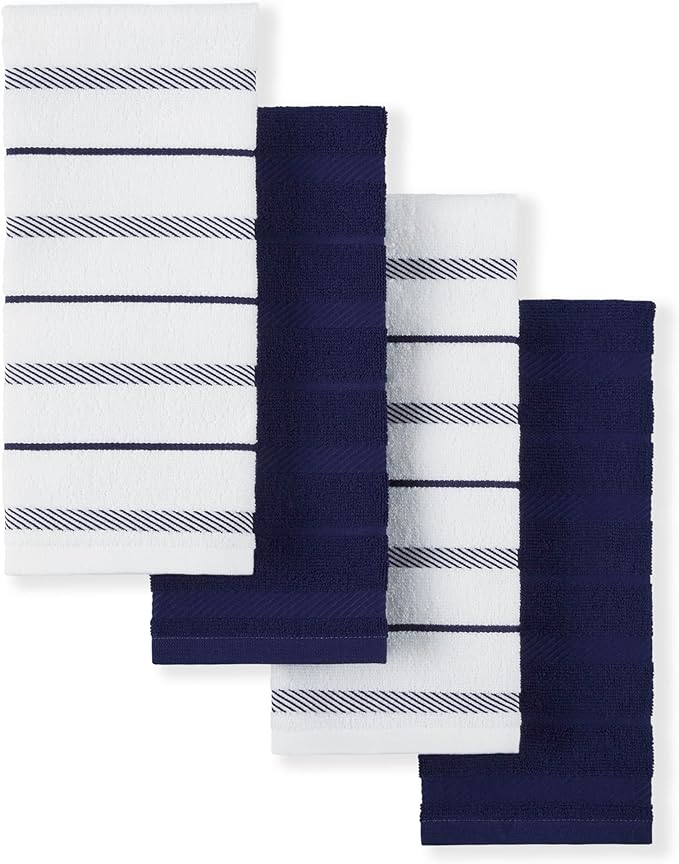 KitchenAid Albany Kitchen Towel 4-Pack Set, Cobalt Blue/White, 16"x26"