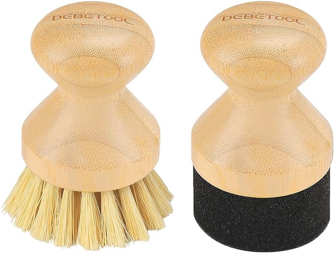 DEBETOOL Cutting Board Oil Wax Applicator and Scrub Brush Set- Natural Bamboo with Sisal Fiber and Sponge for Food Grade Mineral Oil Board，Wooden Worktops,Utensil Care