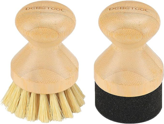 DEBETOOL Cutting Board Oil Wax Applicator and Scrub Brush Set- Natural Bamboo with Sisal Fiber and Sponge for Food Grade Mineral Oil Board，Wooden Worktops,Utensil Care