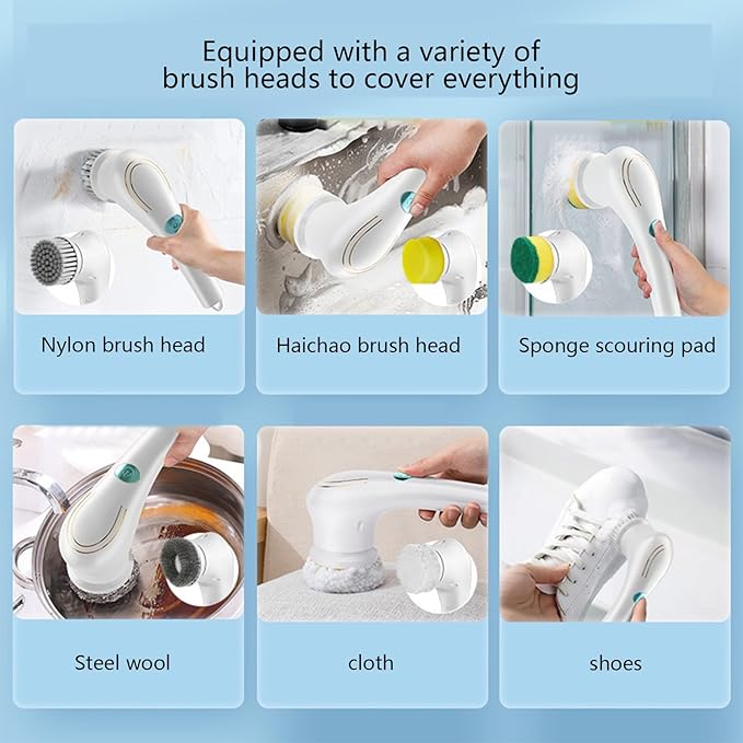 Electric Scrubber - Handheld Multifunctional Bathroom Cleaner, Powerful Shower Tool with Replaceable Brush Heads for Bathtub, Tile, Floor, Kitchen, Long Tail Household Cleaning Accessory