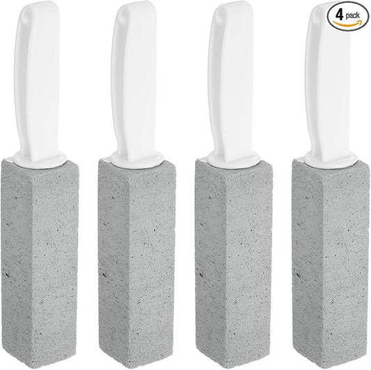 HARFINGTON 4pcs Pumice Stone Toilet Bowl Cleaner with Handle for Hard Water Marks Cleaning on Toilets, Grills, Tiles, Grout, Sinks, Bathtubs, Pools, White,Gray