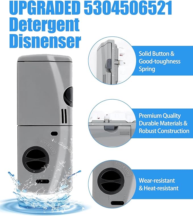 Upgraded 5304506521 Detergent and Rinse Aid Dispenser for Dishwashers Compatible with Frigidaire,Electrolux,Crosley, Kenmore, Westinghouse,Replacement AP6036339.154379201,154379202,154452703 Etc