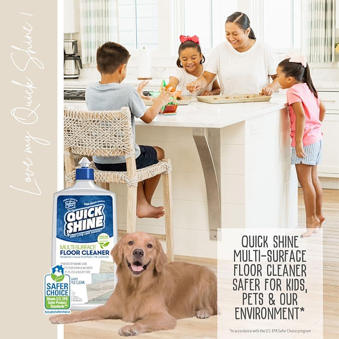 Quick Shine Multi Surface Floor Cleaner 27oz, 2Pk | Ready to Use-Streak Free- No Rinse | Use on Hardwood, Laminate, Luxury Vinyl Plank & Stone | Use in Spray Mops & Vac Mops | Safer Choice Cleaner