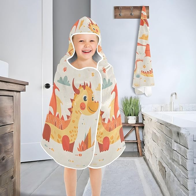 Hooded Towel for Kids Graphic with A Dragon Beach Wrap Bath Towels 50x23.5in