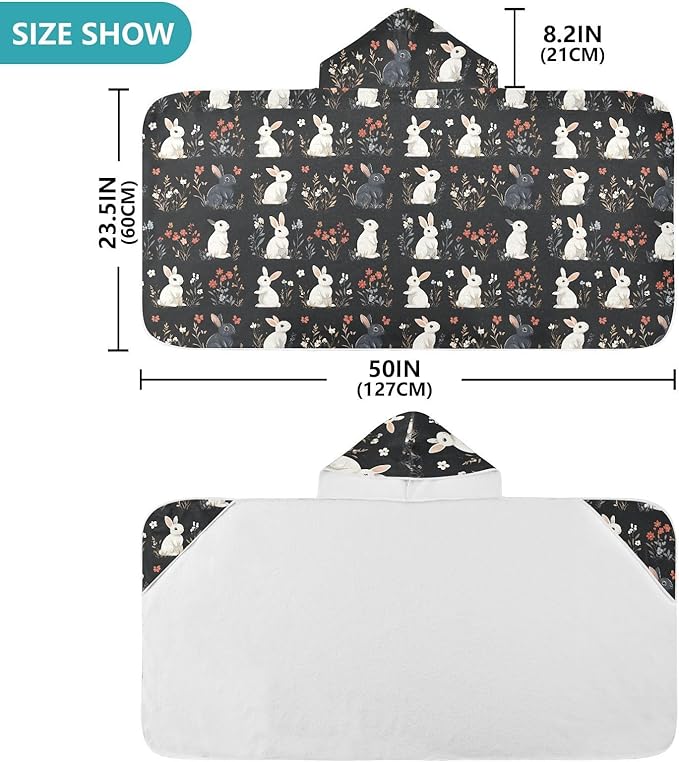 Beach Towel Cartoon Cute Bunny Black Hooded Beach Towel for Girl Boy Soft Kids Bath Towels with Hood