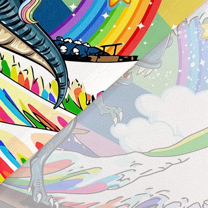 Funny Unicorn Riding Dinosaur Shower Curtain for Kids , Homosexuality LGBT Bathroom Curtain, Rainbow Pride Japanese Asian Anime Ocean Wave Fabric Restroom Decor Accessories with Hooks 36x70 Inch