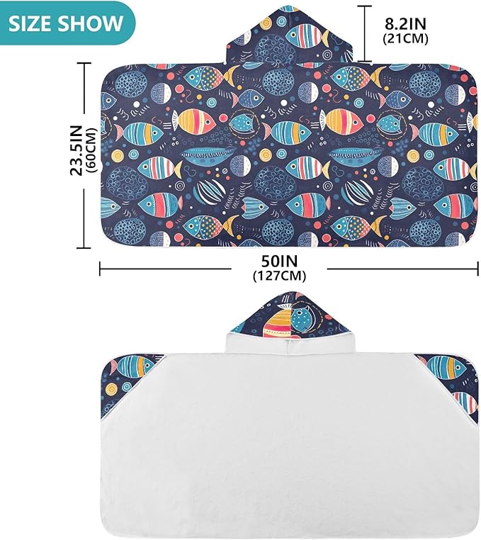Kids Hooded Towels Colorful Tropical Fish Swimming Beach Towel 23.5" x 50" Bath Towel for Boys Girls 21216192