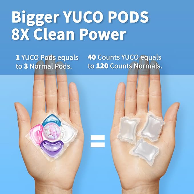 YUCO Pods Laundry Detergent Hypoallergenic,Powerful 5IN1 Detergent Pod,Scent Beads New Formula,Helps to Keep Garment Fresh Clean,Soft and Fragrant (Floral Ocean,1 Box of 40 Pod,Net 8g/pod,Net 320g)