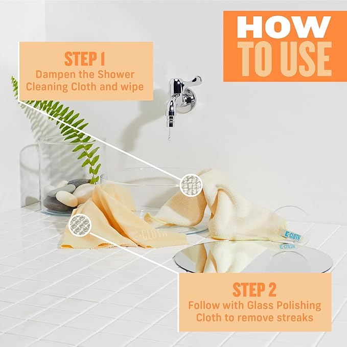 E-Cloth Microfiber Cleaning Cloth Glass Cleaner Kit & Microfiber Cleaning Cloth Shower Kit - Microfiber Cloths for Cleaning Bathrooms - Washable, Reuseable Cleaning Cloths